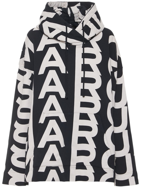 Marc Jacobs: Sweat-shirt oversize à monogramme avec capuche - Noir/Ivoire - women_0 | Luisa Via Roma