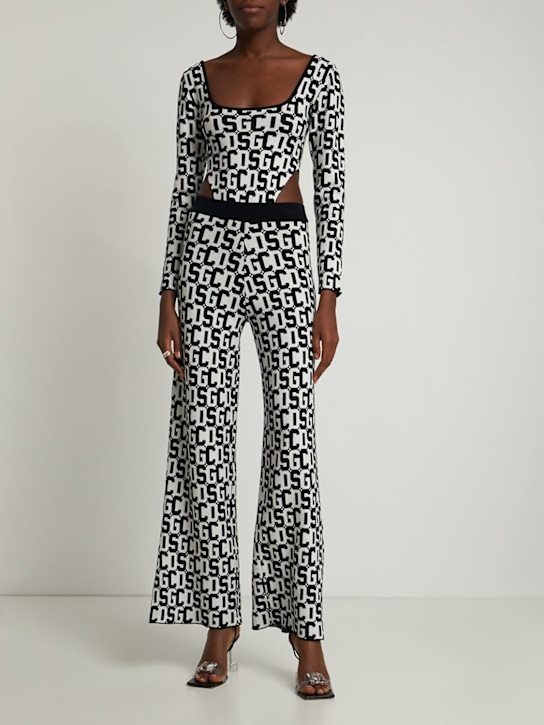 GCDS: Pantalones acampanados de punto con monograma - Negro/Multi - women_1 | Luisa Via Roma