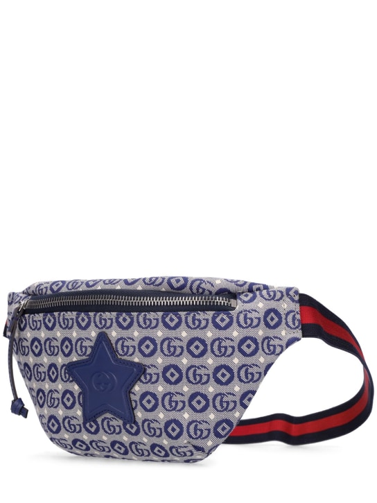 Gucci: Double G cotton jacquard belt bag - Blue/Multi - kids-boys_1 | Luisa Via Roma