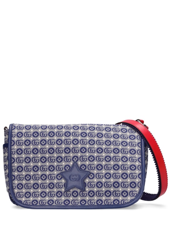 Gucci: Double G cotton jacquard messenger bag - Mavi/Renkli - kids-girls_0 | Luisa Via Roma
