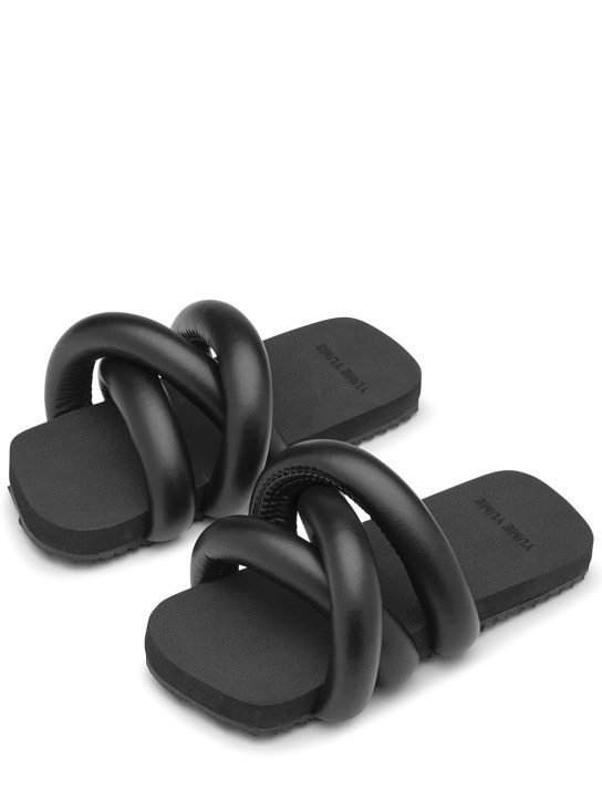 Yume Yume: Tyre faux leather slide sandals - Black - men_1 | Luisa Via Roma
