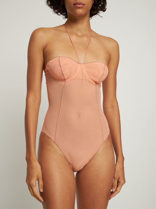 Oséree Swimwear: Mesh necklace bodysuit - Pink - women_1 | Luisa Via Roma