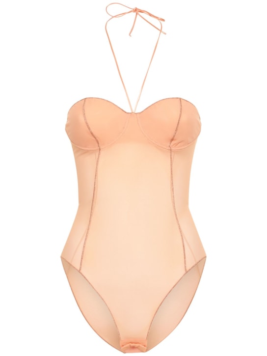 Oséree Swimwear: Mesh necklace bodysuit - Pink - women_0 | Luisa Via Roma