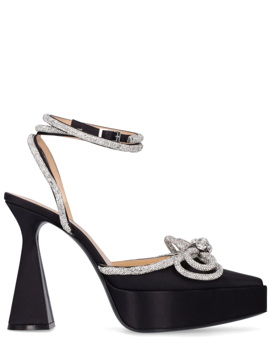 Mach & Mach: 140mm Double bow satin platform pumps - Black - women_0 | Luisa Via Roma