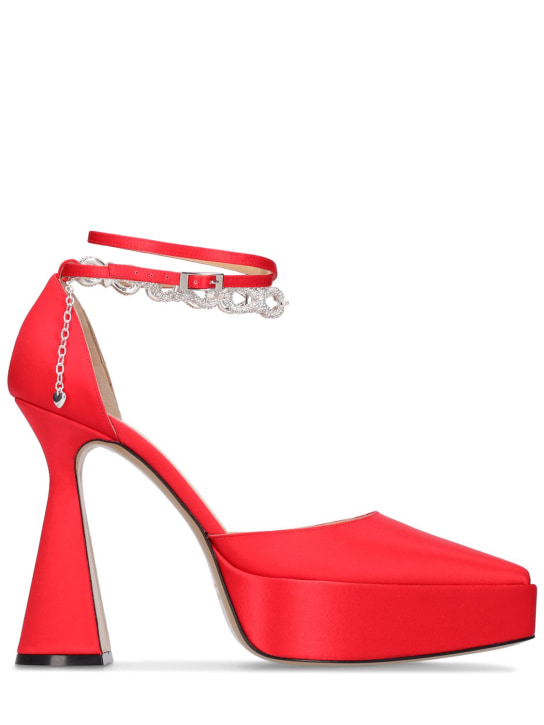 Mach & Mach: Escarpins compensés en satin avec chaîne 140 mm - Rouge - women_0 | Luisa Via Roma