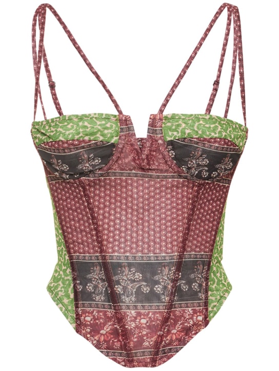 Miaou: Top corsé Aphex de malla estampada - Café/Multi - women_0 | Luisa Via Roma