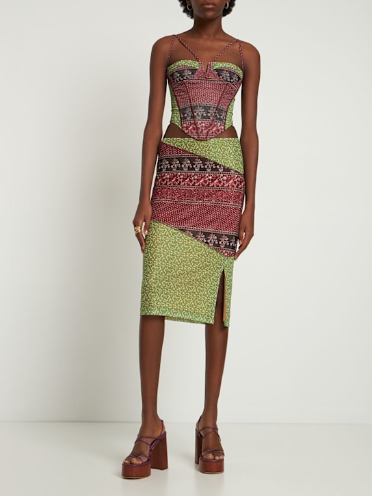 Miaou: Top corsé Aphex de malla estampada - Café/Multi - women_1 | Luisa Via Roma