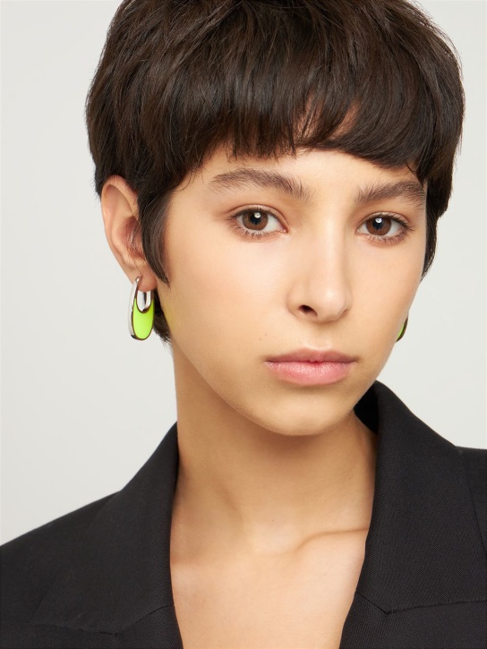 Coperni: Medium Swipe lacquered earrings - Neon Sarı - women_1 | Luisa Via Roma