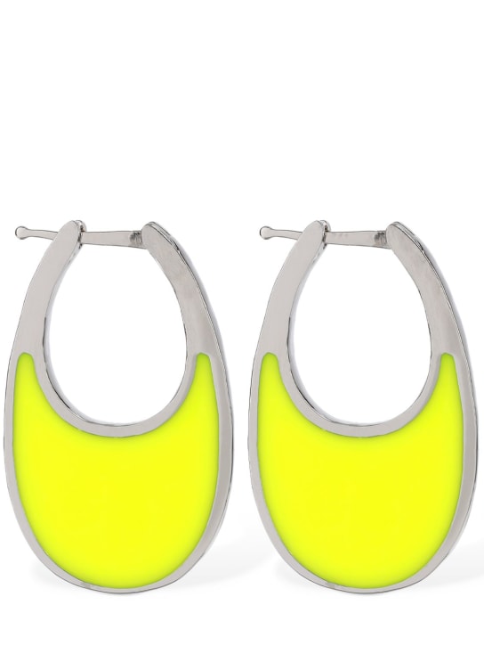 Coperni: Medium Swipe lacquered earrings - Neon Sarı - women_0 | Luisa Via Roma