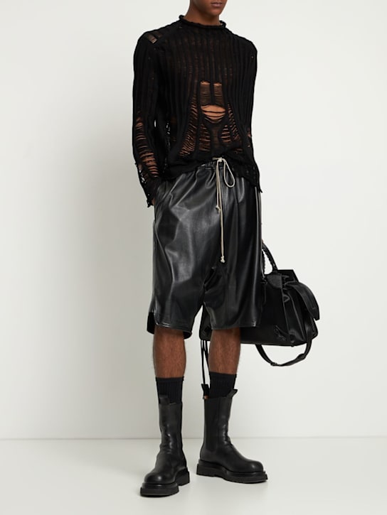 Dion Lee: Distressed cotton knit sweater - Black - men_1 | Luisa Via Roma