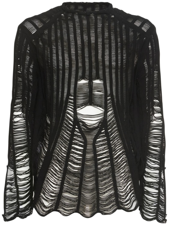 Dion Lee: Distressed cotton knit sweater - Black - men_0 | Luisa Via Roma