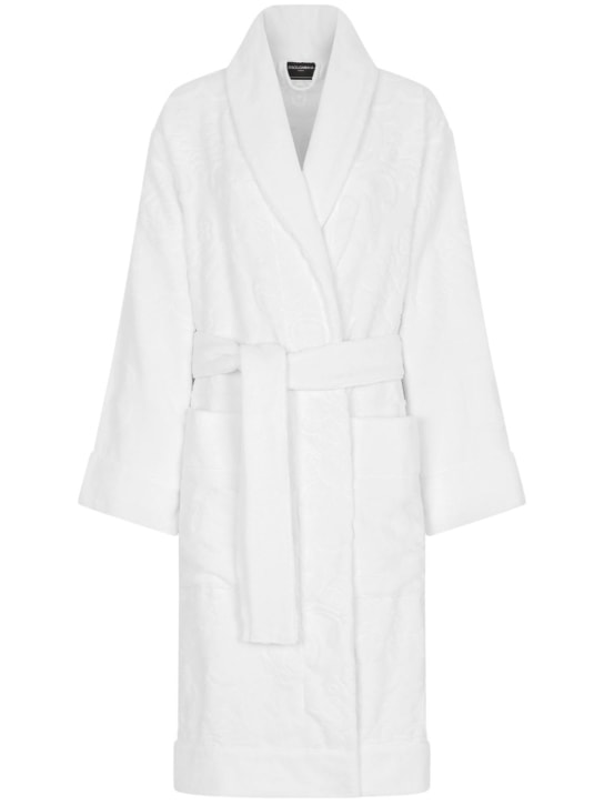 Dolce&Gabbana: Cotton terry jacquard bath robe - White - women_0 | Luisa Via Roma