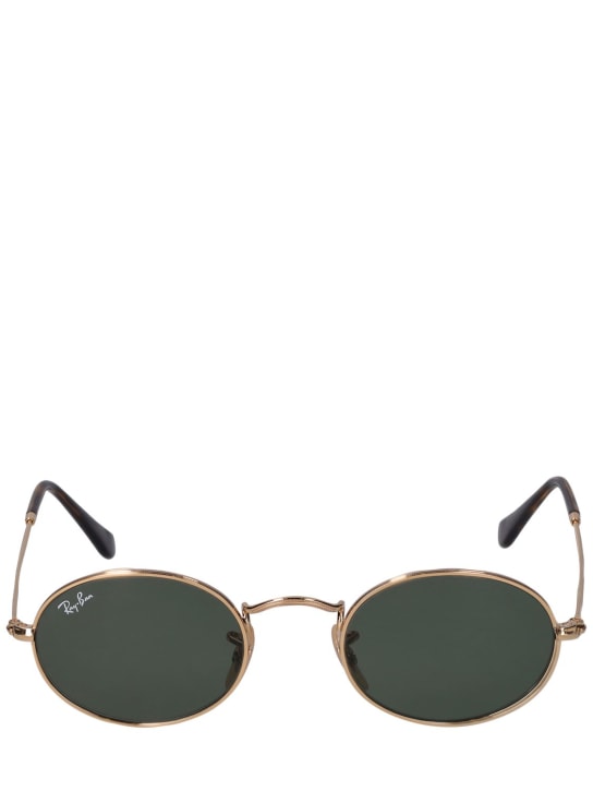 Ray-Ban: Oval flat metal sunglasses - Gold/Green - men_0 | Luisa Via Roma