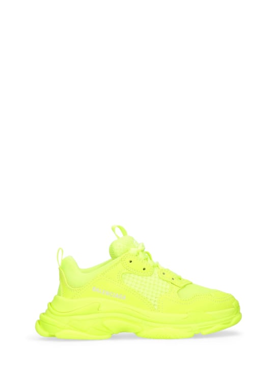 Balenciaga: Triple S faux leather sneakers - Neon Yellow - kids-boys_0 | Luisa Via Roma
