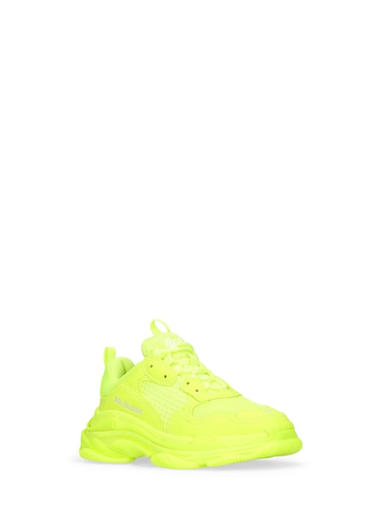 Balenciaga: Triple S faux leather sneakers - Neon Yellow - kids-boys_1 | Luisa Via Roma