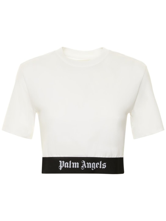 Palm Angels: Camiseta corta con logo - Blanco - women_0 | Luisa Via Roma