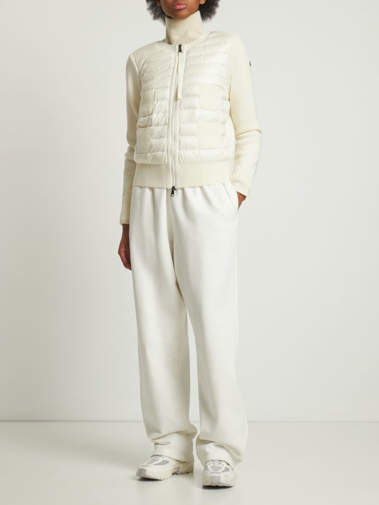 Moncler: Chaqueta de plumas de lana tricot y nylon - Marfil - women_1 | Luisa Via Roma