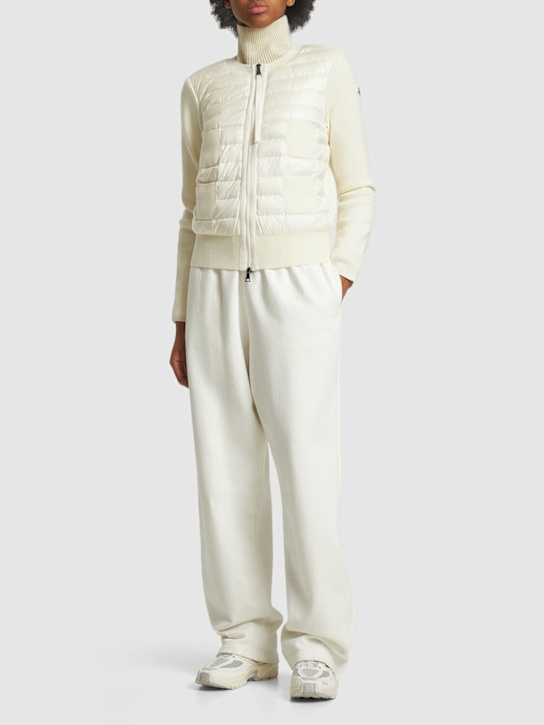 Moncler: Padded virgin wool zip-up down cardigan - Ivory - women_1 | Luisa Via Roma