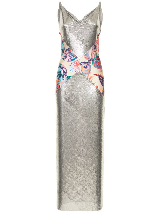 Rabanne: Mesh & printed jersey long dress - Multicolor - women_0 | Luisa Via Roma