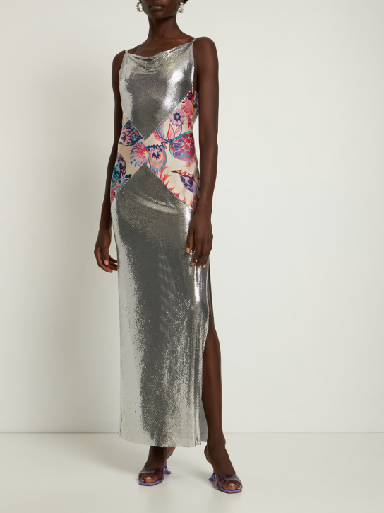 Rabanne: Mesh & printed jersey long dress - Multicolor - women_1 | Luisa Via Roma