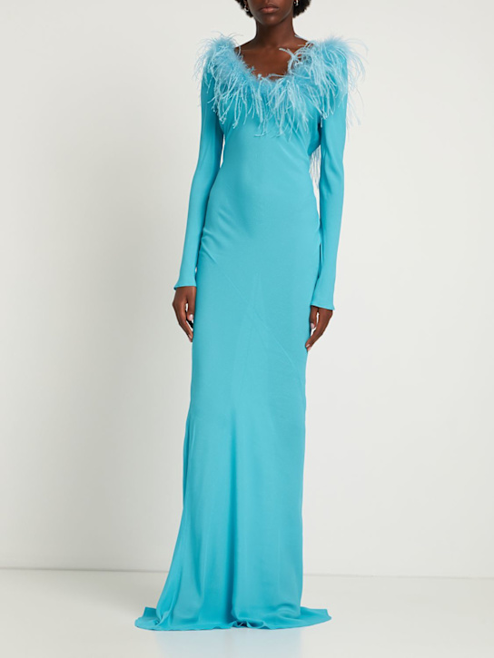 Giuseppe Di Morabito: Robe longue en viscose crêpe de chine - Bleu Clair - women_1 | Luisa Via Roma