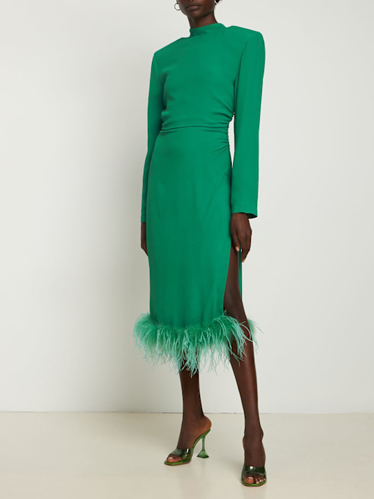 Giuseppe Di Morabito: Robe midi en viscose avec plumes - Vert - women_1 | Luisa Via Roma
