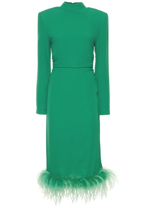 Giuseppe Di Morabito: Robe midi en viscose avec plumes - Vert - women_0 | Luisa Via Roma
