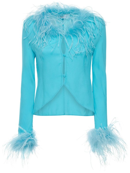 Giuseppe Di Morabito: 羽毛装饰粘胶纤维上衣 - 浅蓝色 - women_0 | Luisa Via Roma