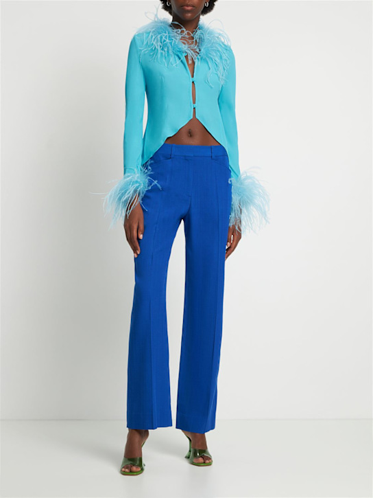 Giuseppe Di Morabito: 羽毛装饰粘胶纤维上衣 - 浅蓝色 - women_1 | Luisa Via Roma