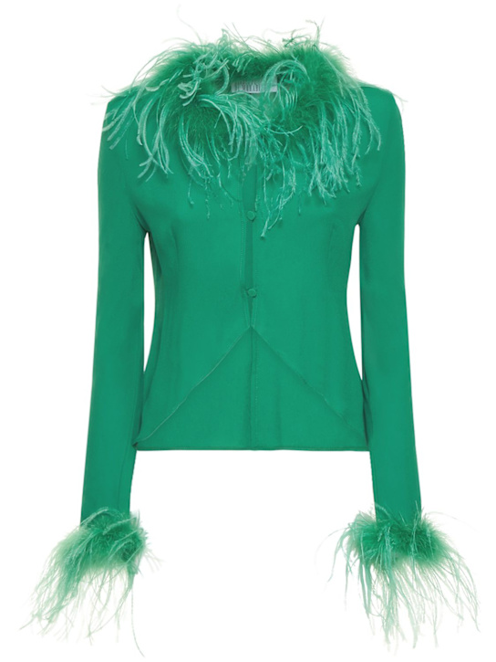 Giuseppe Di Morabito: Oberteil aus Viskose mit Federn - Grün - women_0 | Luisa Via Roma