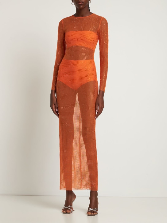 Giuseppe Di Morabito: Embellished mesh long dress - Orange - women_1 | Luisa Via Roma