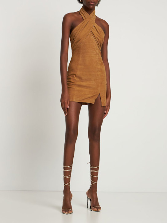 Giuseppe Di Morabito: 麂皮绕颈领迷你连衣裙 - 米黄色 - women_1 | Luisa Via Roma