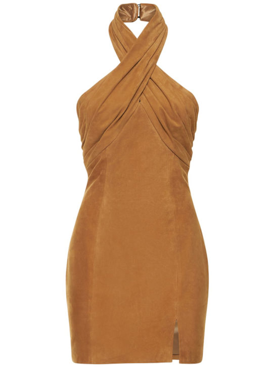 Giuseppe Di Morabito: 麂皮绕颈领迷你连衣裙 - 米黄色 - women_0 | Luisa Via Roma