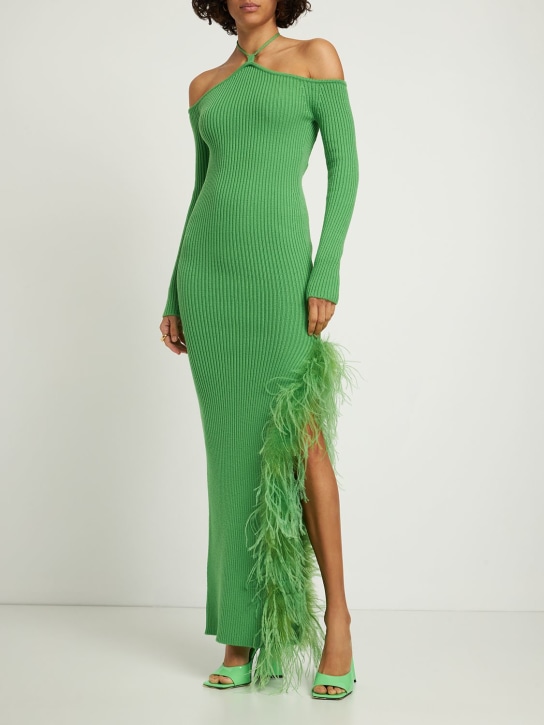 Giuseppe Di Morabito: 언밸런스 깃털 미니 드레스 - 그린 - women_1 | Luisa Via Roma