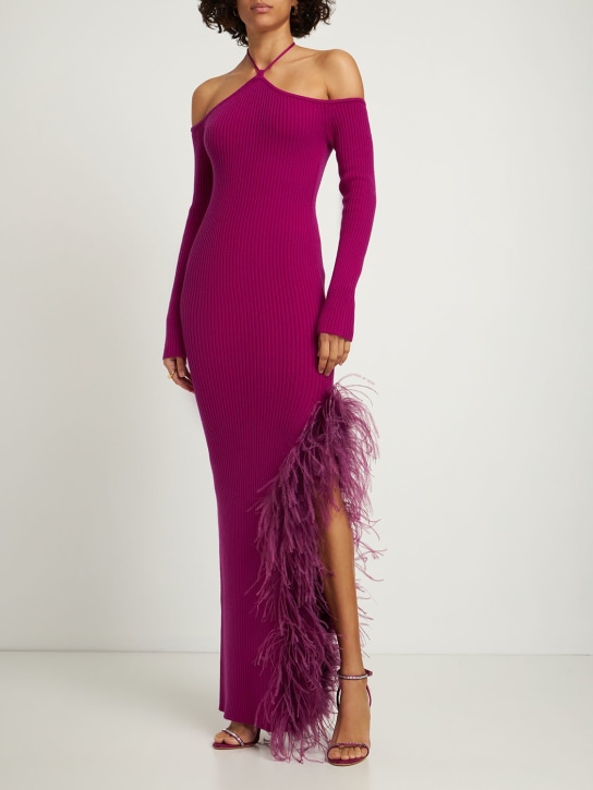 Giuseppe Di Morabito: 羽毛装饰不对称迷你连衣裙 - 紫色 - women_1 | Luisa Via Roma