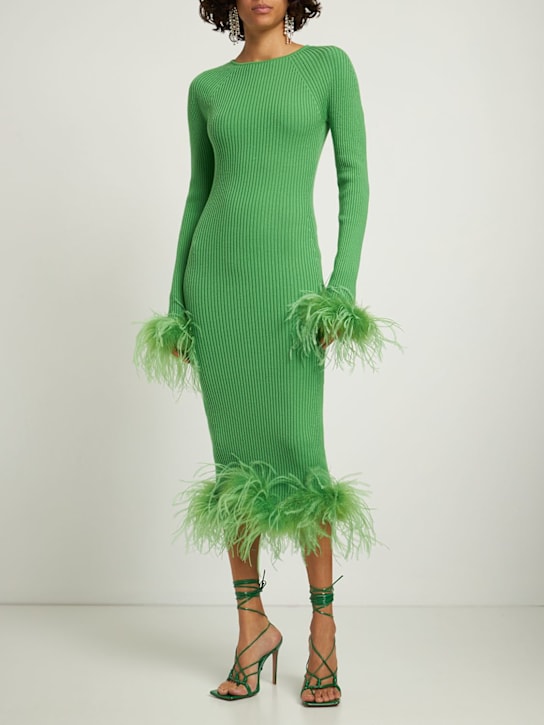 Giuseppe Di Morabito: Stretch midi dress w/ feathers - Green - women_1 | Luisa Via Roma