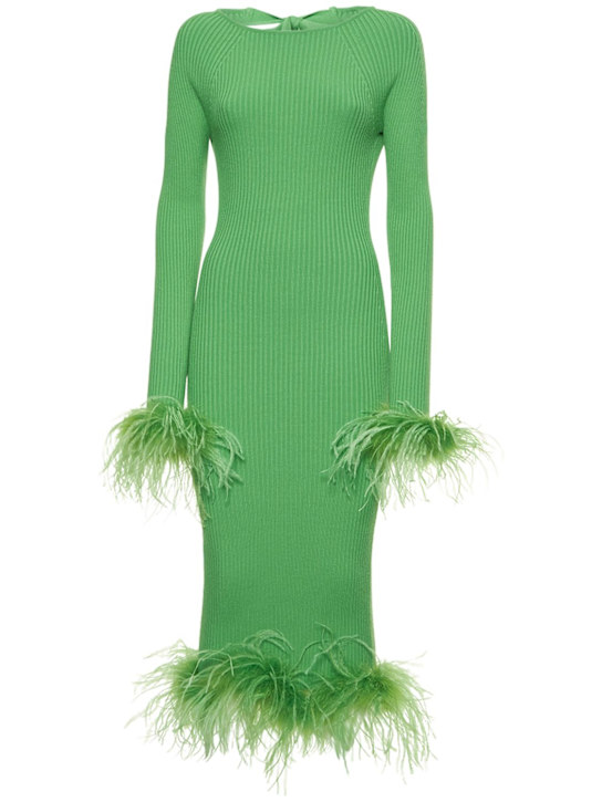 Giuseppe Di Morabito: Stretch midi dress w/ feathers - Green - women_0 | Luisa Via Roma