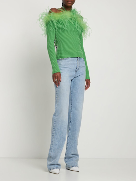 Giuseppe Di Morabito: Haut en maille côtelée de laine avec plumes - Vert - women_1 | Luisa Via Roma