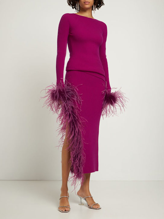 Giuseppe Di Morabito: Midirock aus gestrickter Wolle mit Federn - Lila - women_1 | Luisa Via Roma