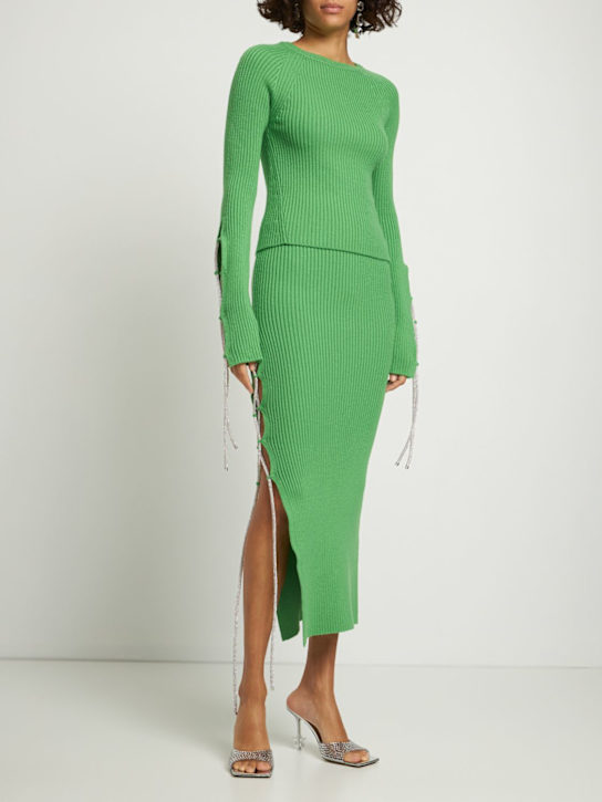Giuseppe Di Morabito: Jupe midi en maille de laine embellie - Vert - women_1 | Luisa Via Roma