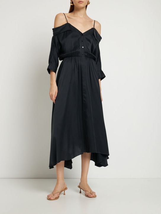 SIMKHAI: Kiari洗水真丝查米尤斯绉缎长款连衣裙 - 黑色 - women_1 | Luisa Via Roma