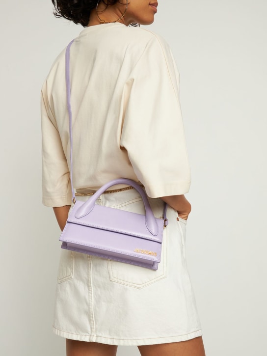 Jacquemus: Le Chiquito long leather top handle bag - Lilac - women_1 | Luisa Via Roma