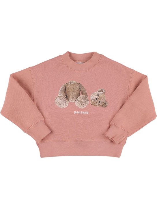 Palm Angels: Bear print cotton sweatshirt - Pink - kids-girls_0 | Luisa Via Roma