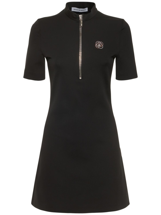 Mach & Mach: Embellished viscose bodycon mini dress - Black - women_0 | Luisa Via Roma