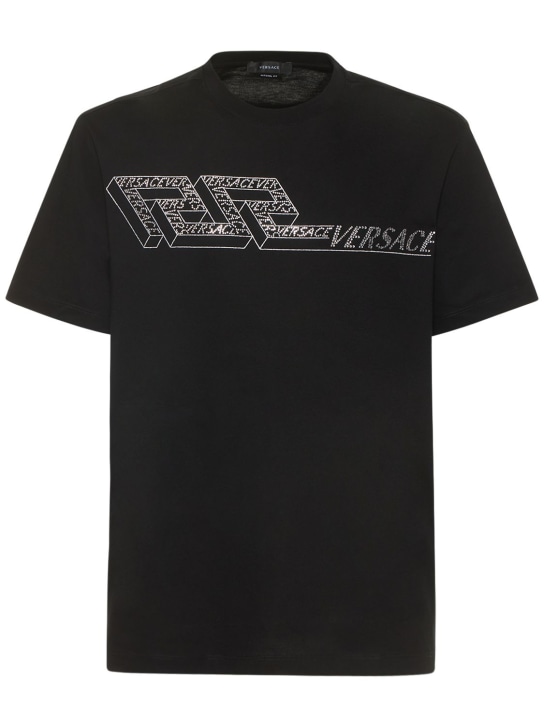 Versace: Greca Signature cotton jersey t-shirt - Black/White - men_0 | Luisa Via Roma