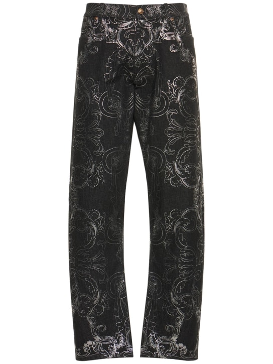Versace: Barocco straight cotton denim jeans - Black/Silver - men_0 | Luisa Via Roma