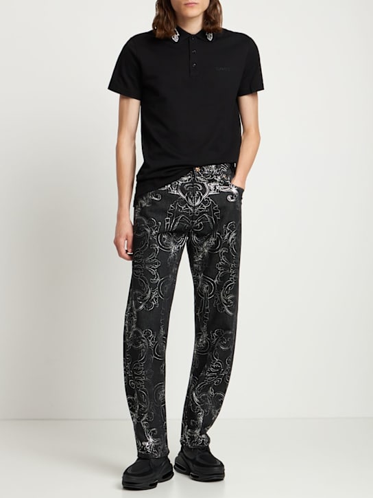 Versace: Barocco straight cotton denim jeans - Black/Silver - men_1 | Luisa Via Roma