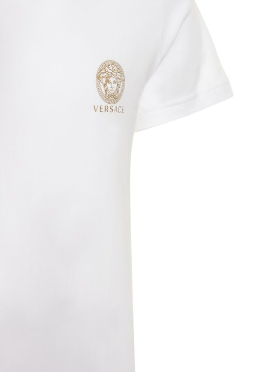 Versace: Pack of 2 stretch cotton t-shirts - Beyaz/Siyah - men_1 | Luisa Via Roma