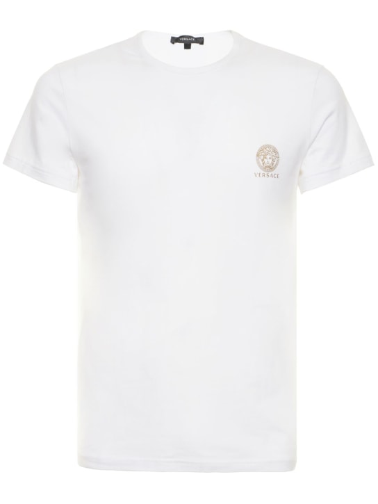 Versace: Pack of 2 stretch cotton t-shirts - Beyaz/Siyah - men_0 | Luisa Via Roma