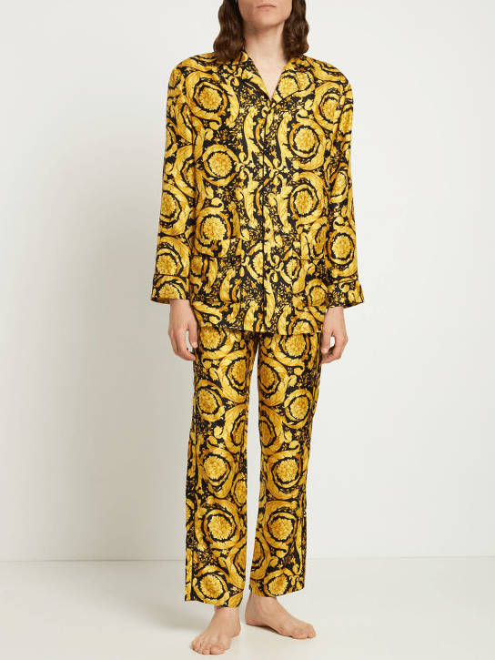 Versace: Baroque print silk twill shirt - Black/Gold - men_1 | Luisa Via Roma